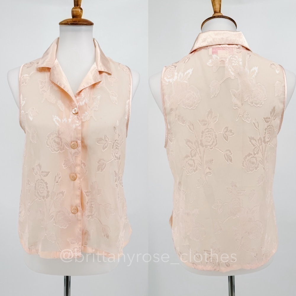 OSCAR DE LA RENTA Pink Label Vintage Sheer Floral Jacquard Pajama Top - Picture 3 of 6